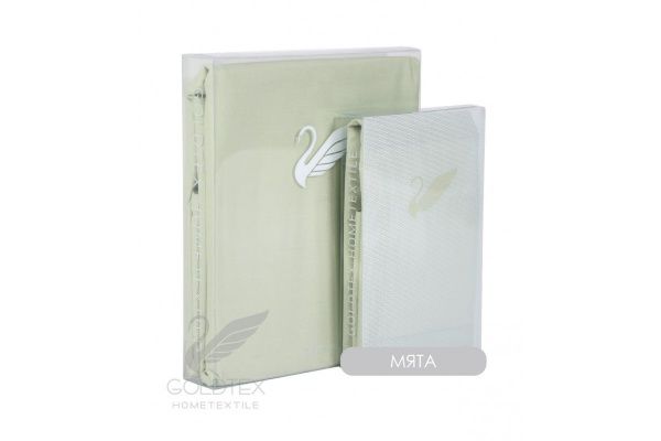 Простыня сатин на резинке 180х200х23 однотонный "COLORS OF LIFE" "Мята"